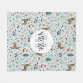 Kinder monogram Cute Rustic Woodland Forest Animal Fleece Deken (Voorkant (Horizontaal))