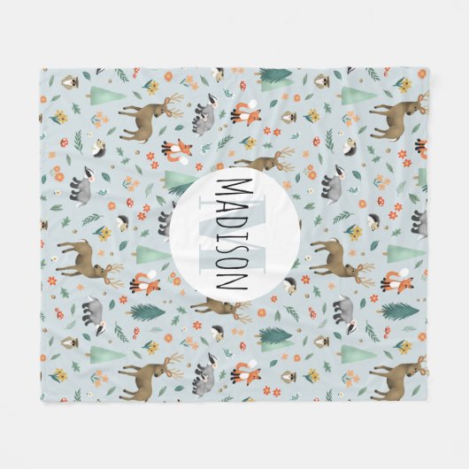 Kinder monogram Cute Rustic Woodland Forest Animal Fleece Deken (Voorkant (Horizontaal))