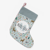 Kinder monogram Cute Rustic Woodland Forest Animal Kleine Kerstsok (Voorkant (Hangend))