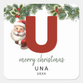 Kinder Monogram Kerst Vierkante Sticker (Voorkant)