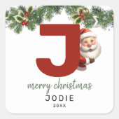 Kinder Monogram Kerst Vierkante Sticker (Voorkant)