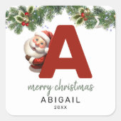 Kinder Monogram Kerst Vierkante Sticker (Voorkant)