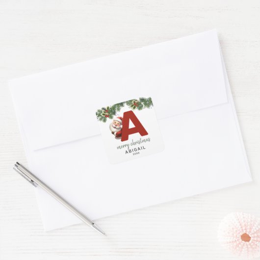 Kinder Monogram Kerst Vierkante Sticker (Envelop)