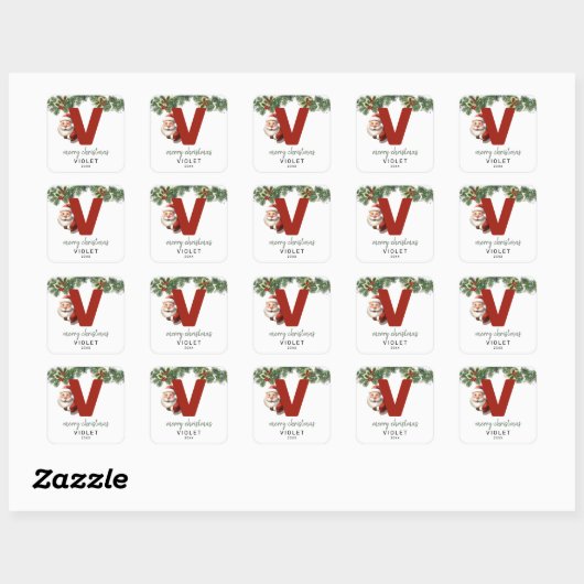 Kinder Monogram Kerst Vierkante Sticker (Vel)