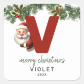Kinder Monogram Kerst Vierkante Sticker (Voorkant)