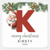 Kinder Monogram Kerst Vierkante Sticker (Voorkant)
