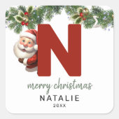 Kinder Monogram Kerst Vierkante Sticker (Voorkant)