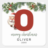Kinder Monogram Kerst Vierkante Sticker (Voorkant)