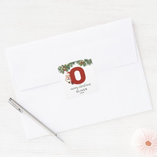 Kinder Monogram Kerst Vierkante Sticker (Envelop)