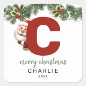 Kinder Monogram Kerst Vierkante Sticker (Voorkant)