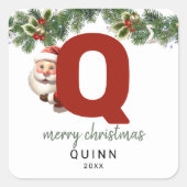 Kinder Monogram Kerst Vierkante Sticker (Voorkant)