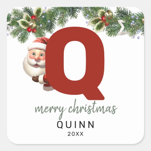 Kinder Monogram Kerst Vierkante Sticker (Voorkant)
