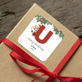 Kinder Monogram Kerst Vierkante Sticker