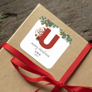 Kinder Monogram Kerst Vierkante Sticker