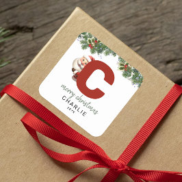 Kinder Monogram Kerst Vierkante Sticker