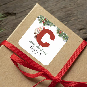 Kinder Monogram Kerst Vierkante Sticker