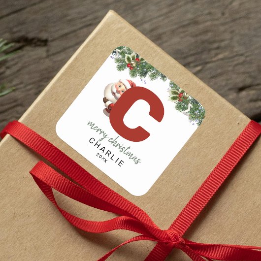 Kinder Monogram Kerst Vierkante Sticker