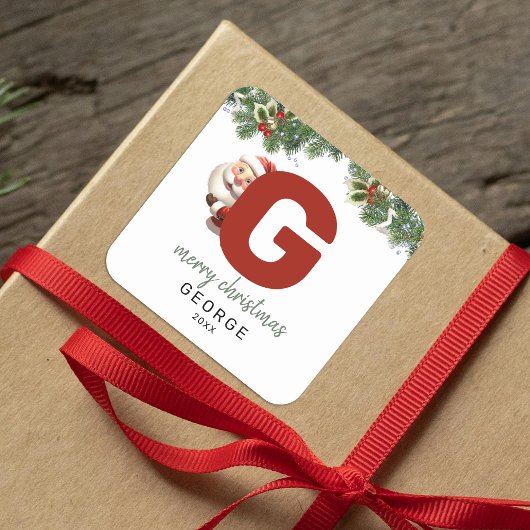 Kinder Monogram Kerst Vierkante Sticker