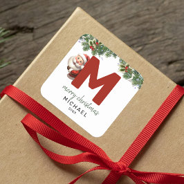 Kinder Monogram Kerst Vierkante Sticker