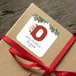 Kinder Monogram Kerst Vierkante Sticker