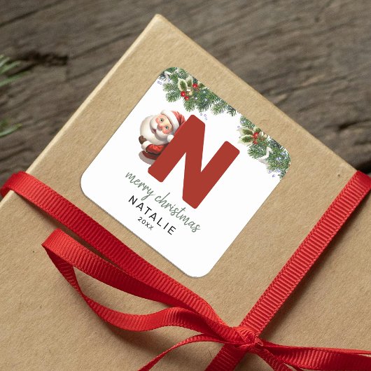 Kinder Monogram Kerst Vierkante Sticker