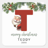 Kinder Monogram Kerst Vierkante Sticker (Voorkant)