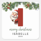 Kinder Monogram Kerst Vierkante Sticker (Voorkant)