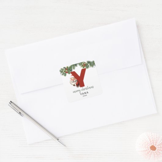 Kinder Monogram Kerst Vierkante Sticker (Envelop)