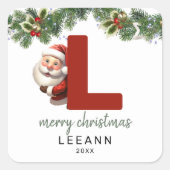 Kinder Monogram Kerst Vierkante Sticker (Voorkant)