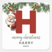 Kinder Monogram Kerst Vierkante Sticker (Voorkant)