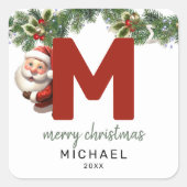 Kinder Monogram Kerst Vierkante Sticker (Voorkant)