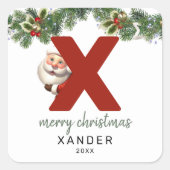 Kinder Monogram Kerst Vierkante Sticker (Voorkant)