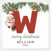 Kinder Monogram Kerst Vierkante Sticker (Voorkant)