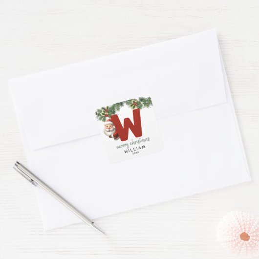 Kinder Monogram Kerst Vierkante Sticker (Envelop)