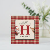 Kinder Monogram Kerstman Foto Kerst Feestdagenkaart (Staand voorkant)