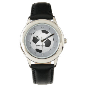 Kinder Monogram Voetbal Bekijk zwart wit grijs Horloge