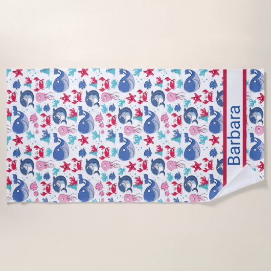 Kinder monogram walvissen strandlaken (Voorkant)