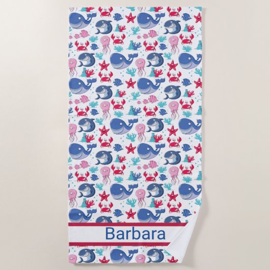 Kinder monogram walvissen strandlaken (Voorkant)