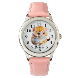 Kinder Monogramed Kitten Horloge