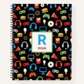 Kinder Monogrammed Video Game Party Pattern Gamer Notitieboek (Voorkant)