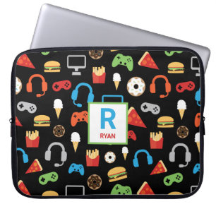 Kinder monogrammen videogame party patroongamer laptop sleeve