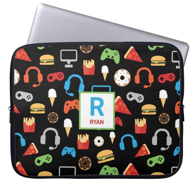 Kinder monogrammen videogame party patroongamer laptop sleeve (Voorkant)