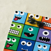 Kinder Monster Face Pattern Colorful Monogram Boys Strandlaken (In situ)