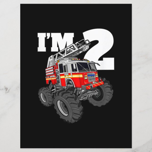 Kinder Monster Fire Truck 2de Birthday Boy 2 Toddl (Voorkant)