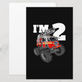 Kinder Monster Fire Truck 2de Birthday Boy 2 Toddl Briefpapier (Voorkant / Achterkant)
