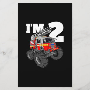 Kinder Monster Fire Truck 2de Birthday Boy 2 Toddl Briefpapier