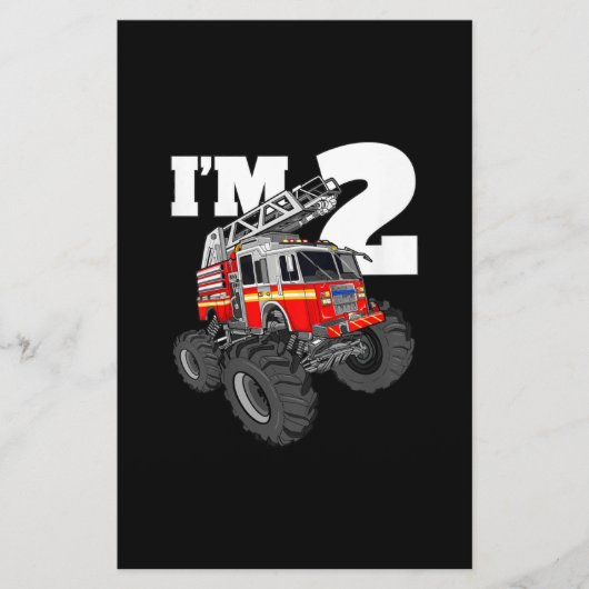 Kinder Monster Fire Truck 2de Birthday Boy 2 Toddl Briefpapier (Voorkant)