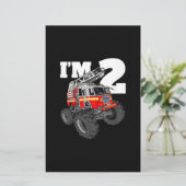 Kinder Monster Fire Truck 2de Birthday Boy 2 Toddl Briefpapier (Staand voorkant)