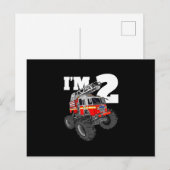 Kinder Monster Fire Truck 2de Birthday Boy 2 Toddl Feestdagenkaart (Voorkant / Achterkant)