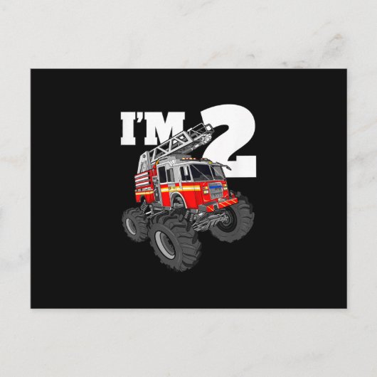 Kinder Monster Fire Truck 2de Birthday Boy 2 Toddl Feestdagenkaart (Voorkant)